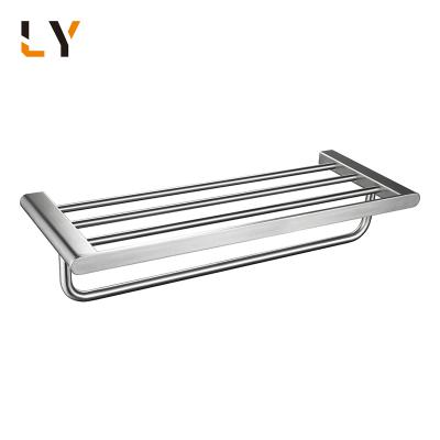 China Modern Multifunctional Polished Double Wall Mount Bathroom Shelf With Towel Rack for sale