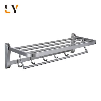 China Fashion Bathroom Folding Towel Shelf Stainless Steel Towel Rack With Hook for sale