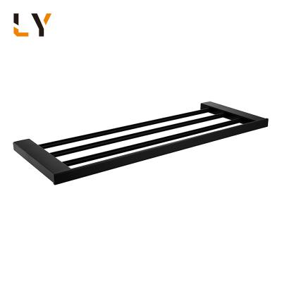 China Fashion Plating Modern Matte Black Bathroom Wall Mounted Towel Rack Painted Square Towel Rack Shelf for sale