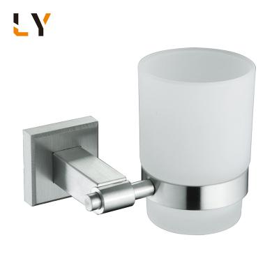 China Modern Simple Glass Wall Mounted Stainless Steel Cup Toothbrush Tumbler Holder For Bathroom for sale