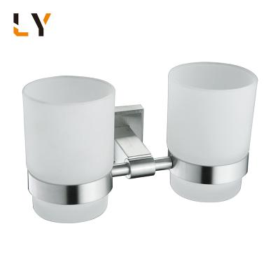 China Modern Bathroom Accessories Stainless Steel Toothbrush Cup Holder Double Tumbler for sale