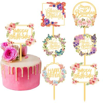 China Eco-friendly Design Flower Birthday Cake Topper Decoration For Wedding And New Exquisitely Crafted Happy Birthday for sale