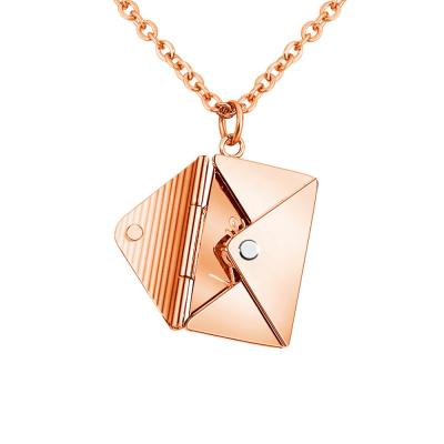 China Custom Card Envelope Necklace Pendant Stainless Steel Jewelry Engraved Engraved Necklace For Mothers Day Valentines Gift for sale