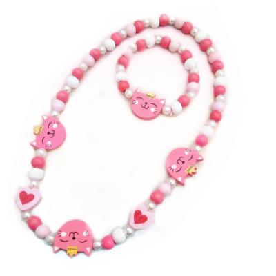 China Environmental Friendly Lovely Girls Jewelry Set Wood Beads Bracelet Necklace Beaded DIY Jewelry for sale