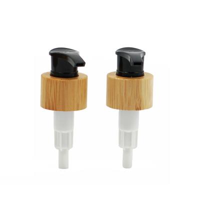 China Non Spill Black Plastic Bamboo Lotion Pump 24/410 Bamboo Covered Hand Wash Dispenser for sale