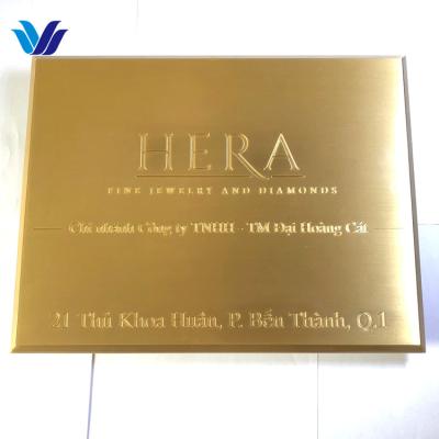 China Buildings HONGSEN Custom Advertising Sign Boards Company Name Sign Brass Panel for sale