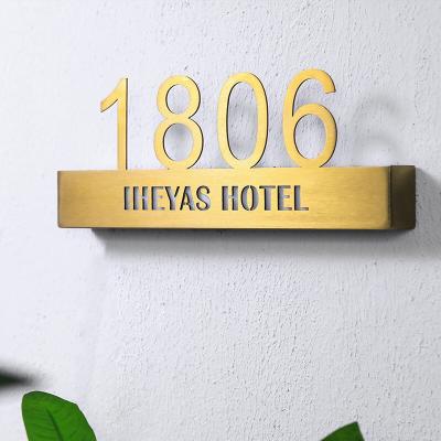 China Buildings Stainless Steel Halo Gold Brushed Light Up A Sign For Hotel Cafes Numbers Signs Dish Plate Outside Lighthouse Number Sign for sale