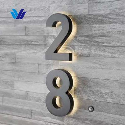 China Buildings HONGSEN 316 Stainless Steel Street Number Led Lighted Address Sign For House Seaside Polished Address Sign for sale