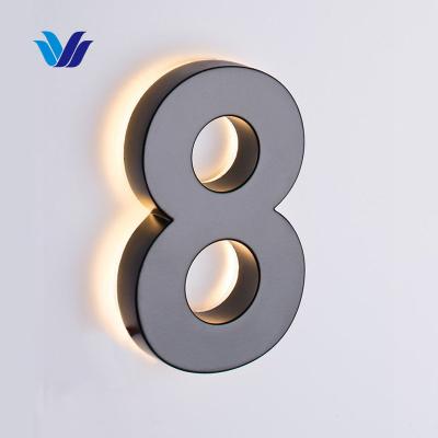 China HONGSEN Buildings Custom Black Metal Illuminated House Numbers Glow In The Dark House Numbers for sale