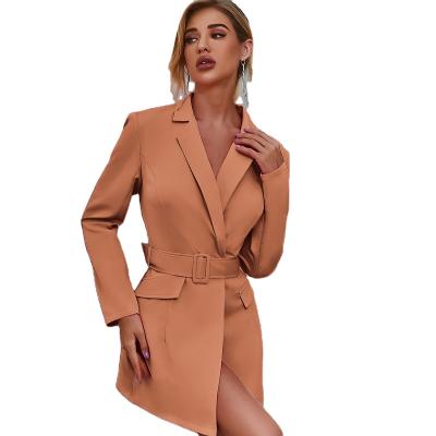 China Fashion Ladies Blazers Ladies Long Sleeve Breathable Belted Blazer Casual Women Clothing Fall Irregular Slim Deep V Belt Women's Suit Jacket for sale