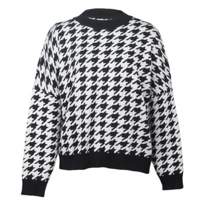 China Fall Women's Anti-pilling Sweater Long Sleeve Sweater Women's Sweater Superior Geometric Knitted Houndstooth Lady Pullover Casual Sweater for sale