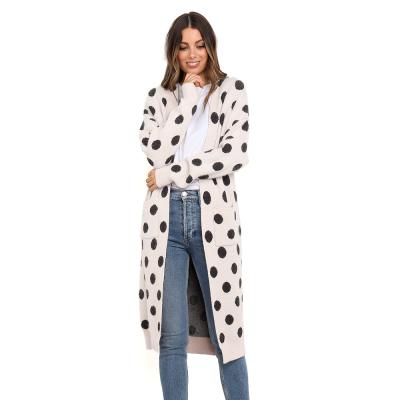 China Anti-pilling 2020 New High Quality Dot Women Pocket Cardigans Fashion Sweater Ladies Knit Long Cardigan for sale