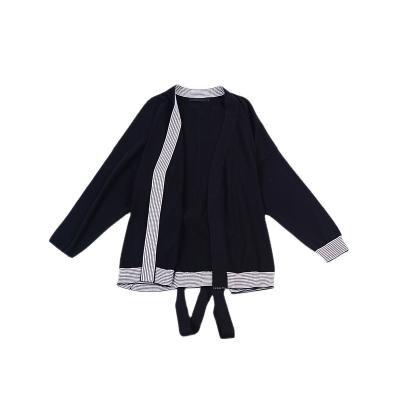 China Winter anti-shrink black striped cotton open stitch cardigan custom 100% knitted design for women cardigan for sale