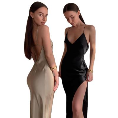 China New Fashion Good Quality Breathable Bodycon Halter Neck Maxi V High Slit Girls' Backless Dress for sale