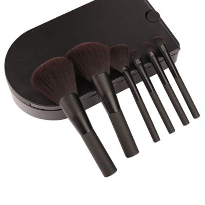 China Angular Blush 6PCS Makeup Brush Set Led Folding Rotating Makeup Mirror Makeup Brush Set Beauty Tools for sale