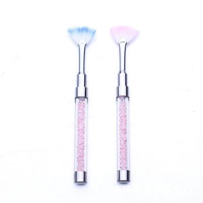 China Beauty Care Make Tools Fan Shape Nail Brush Halo Rose Rhinestone Handle Dust Glitter Powder Remover Pen for sale