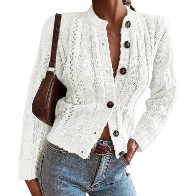 China Anti-wrinkle 2021 custom made ladies autumn winter knitted plus size chunky jacquard cardigan sweaters for women for sale