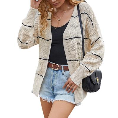 China Anti-wrinkle 2021 autumn and winter new women's sweater fashion shorts women's knitting striped cardigan for sale