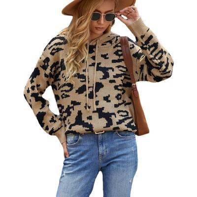 China Custom Women's Sweater News 2021 Drawstring Anti-wrinkle Leopard Design Women's Pullover Sweater Hoodie Sweater for sale