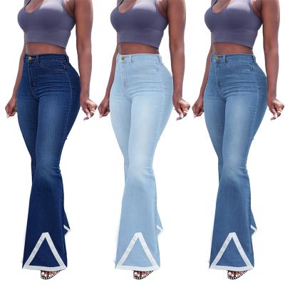 China Wholesale Light Blue QUICK DRY Elastic Jeans Bell Bottom Waisted Denim Bell Bottom Custom Female Jeans Booty High for sale