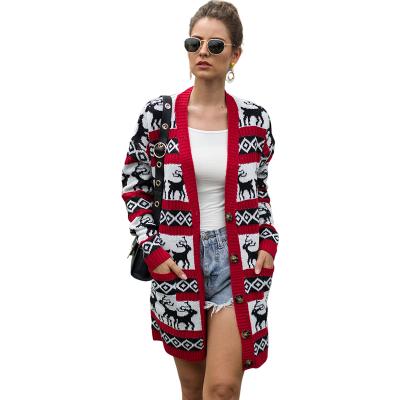 China OEM anti-shrink blend cardigan women winter cardigan coat color matching Christmas cardigan sweater ladies sweater for sale