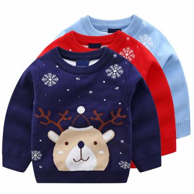 China Anti-wrinkle Kids Christmas Sweater Baby Boy StylishCustom Christmas Cartoon Deer Jacquard Knitted Pullover Kids Sweaters for sale