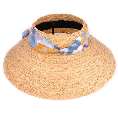 China Hot Selling Character Women's Sun Visor Hat Beach With Ribbon And Bowknot Decoration Sun Straw Hat for sale