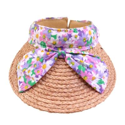 China Custom Character Raffia Straw Visor Hat For Beach Kids Sun Wear Summer Traveling Hat For Women for sale