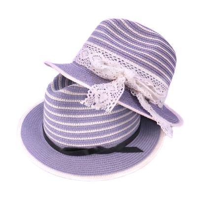 China Sweet Striped Kids Girls Hats With Lace Cute Bow Sun Hats Popular Custom Made Lady Anti-UV Protective Celebrity Style Design for sale