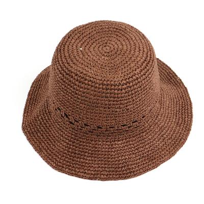 China Hot Selling Image Women's Summer Beach Bucket Straw Hat With Hollow Lace for sale