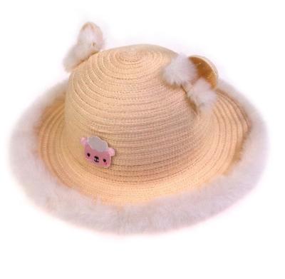 China Hot Sale Picture Kids Hat With Paper Braid And Plush Lace For Kids Straw Hat for sale