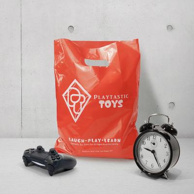 China Custom Recyclable Logo Design Handle Printed Plastic Bag Die Cut Shopping Bag For Clothing/Shoe Packaging for sale