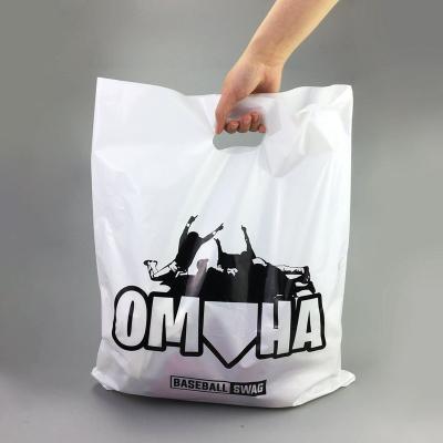 China Recyclable Custom Design Shopping Packaging Die Cut Bag Goods Handle Plastic Bags With Logo Print for sale