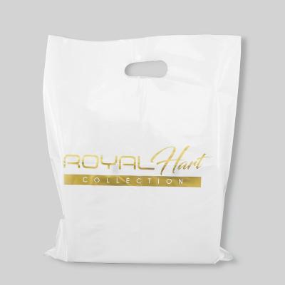 China Recyclable Custom Printed Plastic Die Cut Side Gusset Bag PE Handle Plastic Shopping Bag With Your Own Logo for sale