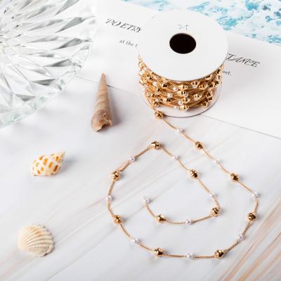 China CHARM GLASS GLASS BRASS CHAIN ​​PEARL CHAIN ​​PEARL 3MM CHAIN ​​GOLD 2.8M J0510 for sale