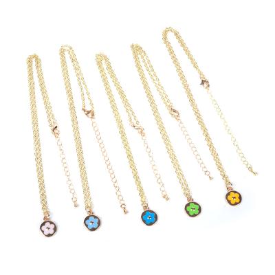 China Wholesale TRENDY Plated Stainless Steel Non Tarnish Round Printed Flower Charms Chain Necklace for sale