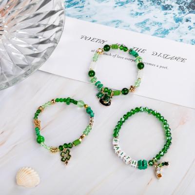 China TRENDY Handmade Glass With Natural Beads With Charms DIY Accessories Making Elastic St.Pats Customize Bracelet for sale