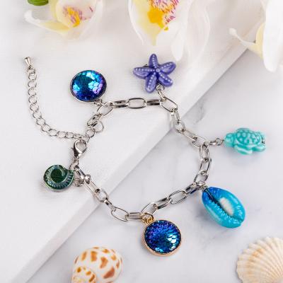 China Ocean Jewelry Gold CLASSIC Trendy Bracelet For Woman Fashion Shell Turtle Starfish Charm Bracelets for sale