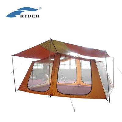 China Camouflage/Field Gaming Large Screen Cabin Tent Mosquito Proof With Beach Umbrella Tarp Strap Tie Down Padded Reinforced Corners Recycled RPET Fabric for sale