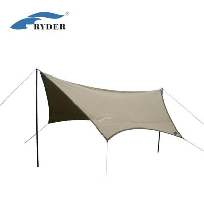 China Large Canvas Fashion Tarp Camping Tent Sun Shelter Stylish Rain Leaf Webbing Strap Padded With Metal Grommet Customized for sale