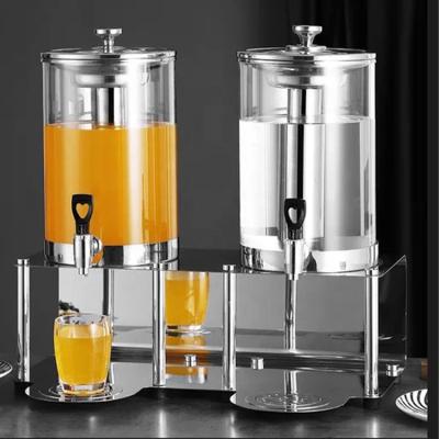 Cina Cheap Price Stainless Steel +glass 2 Tanks Commercial Electric Refrigerated Beverage Dispenser Juice Dispenser in vendita