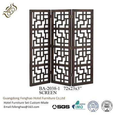 China Wooden Carved Homedecor Tri Fold Room Divider / Decorative Partition Screen For Living Room for sale