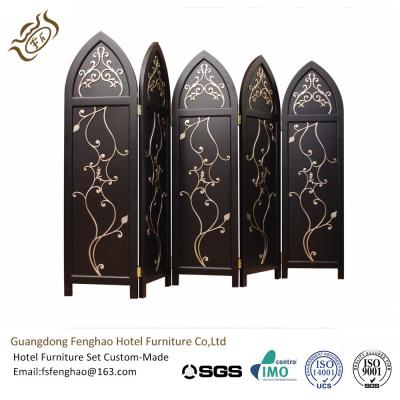 China Plywood Decorative Folding Screens For Hotel Lobby , 5 Panel Room Divider for sale