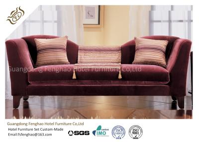 China Wine Red Fabric Velvet Hotel Lobby Sofa Three Seat Classical In Fabric Upholstered for sale