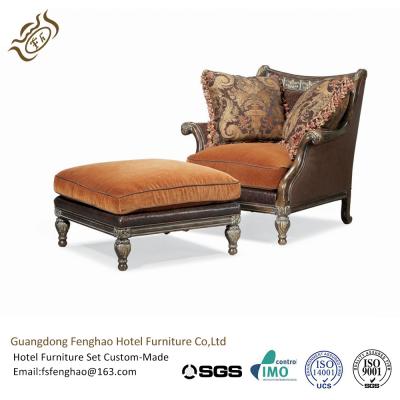 China American Style Leather Lounge Chair And Ottoman Upholstered Wood Frame For Living Room for sale