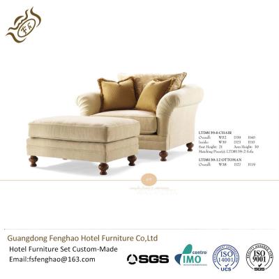 China Modern Leisure Fabric Hotel Lounge Chairs High Back Wooden Frame With Ottoman for sale