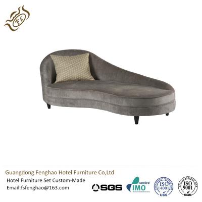 China Elegant Grey Fabric Back Round Chaise Lounge Indoor Solid Wood Classical Style for sale