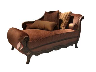 China Antique Brown Fabric Cushion Indoor Chaise Lounge Chair Solid Wood For Living Room for sale