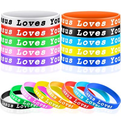 China All Jesus Loves You silicone wristbands, Christian rubber bracelet, kids' novelty jewelry, party favors for sale