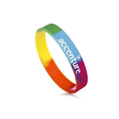 China All Colorful   Ink Injected print embossed glow Custom Logo Silicone Wristband debossed fill Rainbow Seg Rubber bracelet for sale